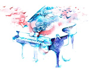 彩色抽象水彩钢琴高清图片
