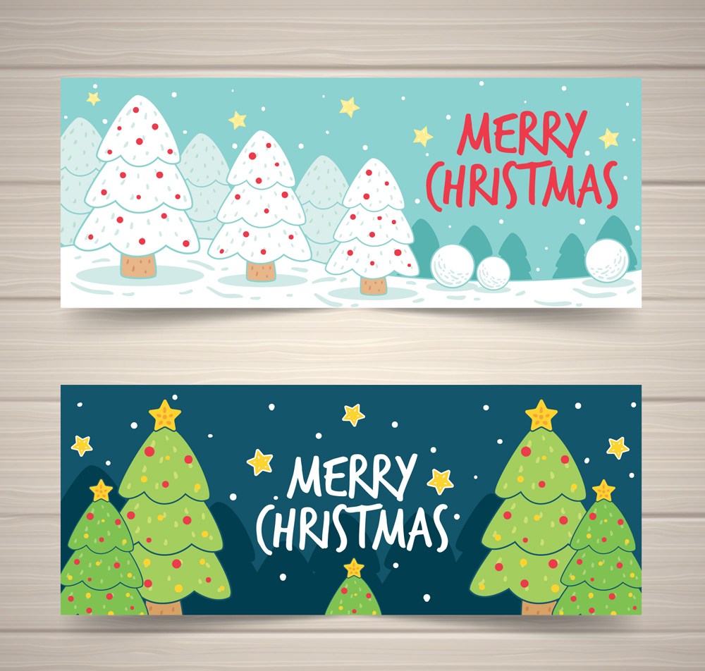 2款彩绘圣诞树木banner矢量素材