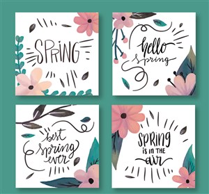 4款彩绘春季花朵卡片矢量素材 