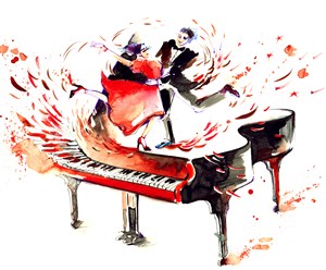 在钢琴上翩翩起舞的情侣高清图片