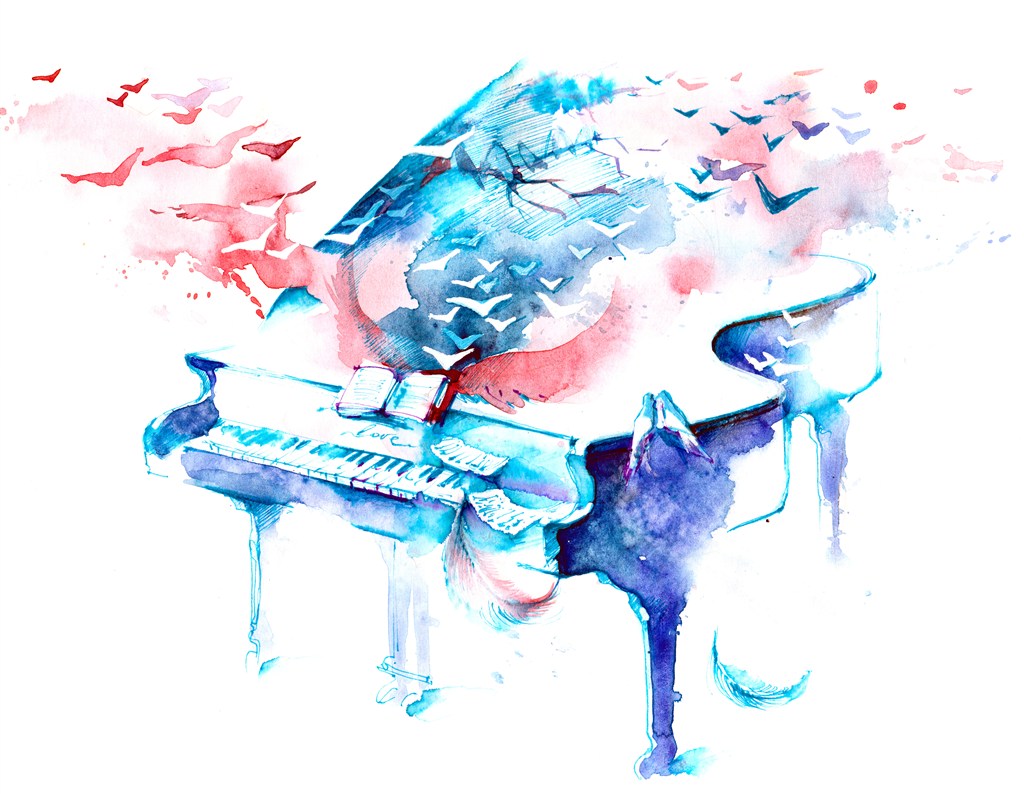 彩色抽象水彩钢琴高清图片
