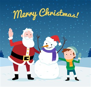 创意雪地圣诞老人和孩子矢量图