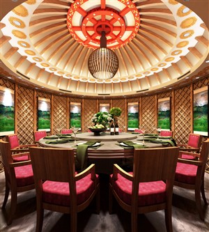 国外风格餐厅套房包间装修效果图花型吊顶有印度风格设计