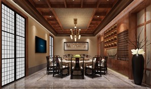 新中式餐厅装修效果图仿过去家具套房包间风格设计