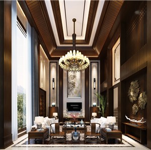 中式高层建筑客厅装修效果图室内设计