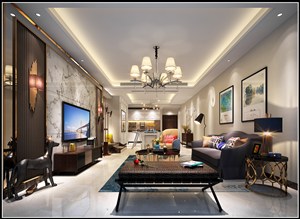 中国风与现代装饰相结合的客厅装修效果图设计
