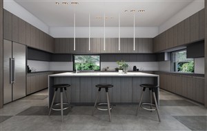 灰色调厨房装修效果图吧台餐厅一体设计