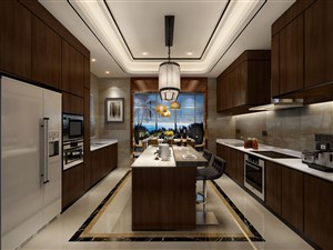 白黑色系搭配木质家具设计的厨房装修效果图餐厅一体