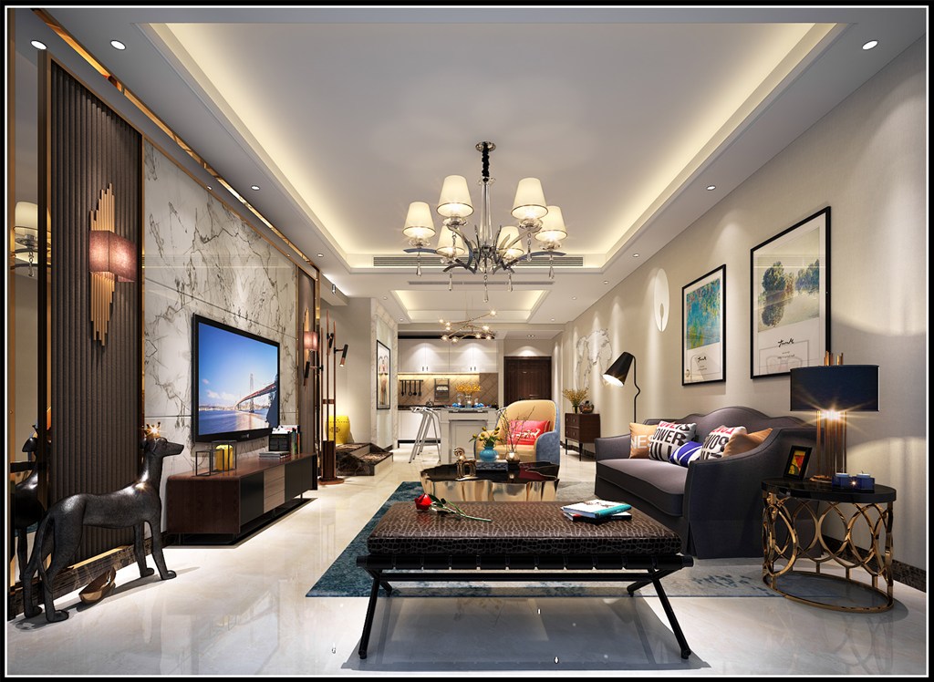 中国风与现代装饰相结合的客厅装修效果图设计