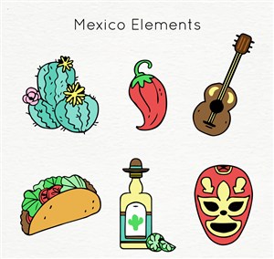 6款手绘墨西哥元素矢量素材 