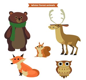 5款创意森林动物矢量素材小熊鹿松鼠狐狸