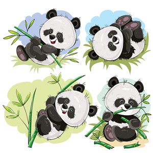 4款手绘可爱熊猫和竹子矢量素材