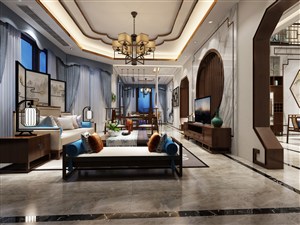 中式风格客厅装修效果图灯饰屏风电视背景墙均采用中式家具装饰设计