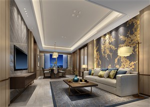 木质茶几客厅装修效果图中式与现代混合体室内设计