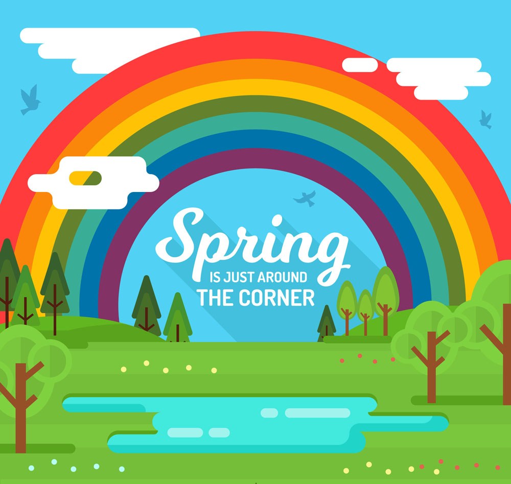 创意春季郊外彩虹风景矢量素材