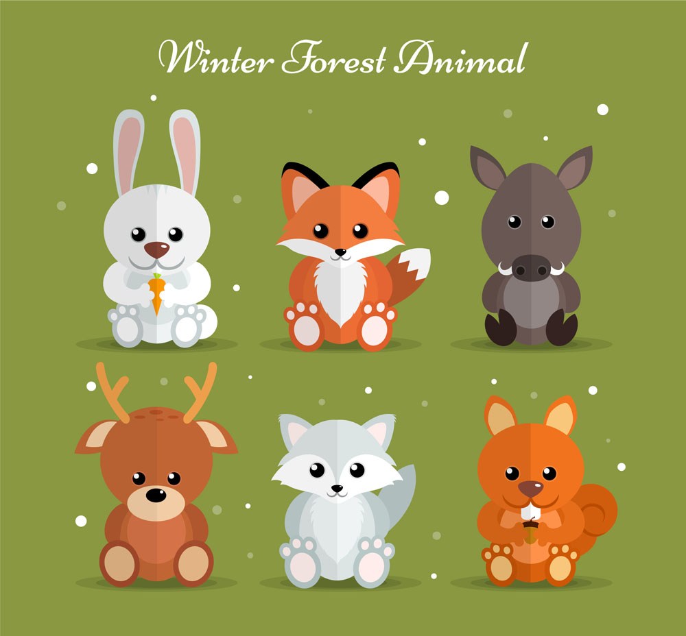 6款创意坐姿森林动物矢量素材小鹿狐狸松鼠