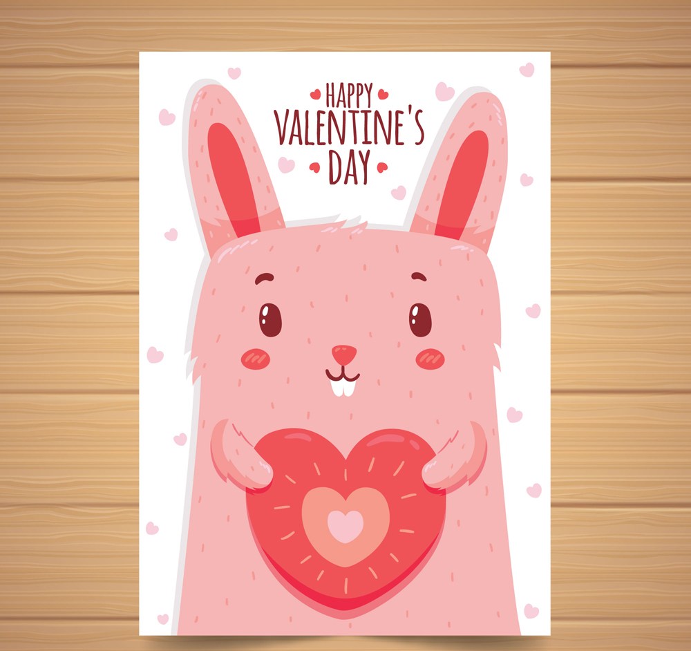 彩绘兔子情人节卡片矢量素材