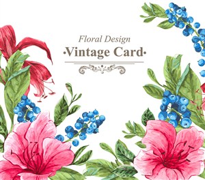 复古水彩绘花卉卡片矢量素材 