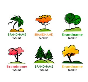 6款彩色树木标志矢量素材 