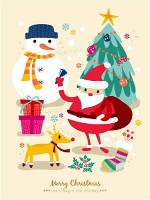 圣诞节卡通可爱圣诞老人墙贴纸海报宣传单矢量素材图