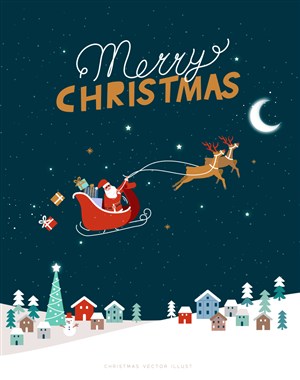 圣诞节插画圣诞老人礼物雪人袜子圣诞树矢量素材
