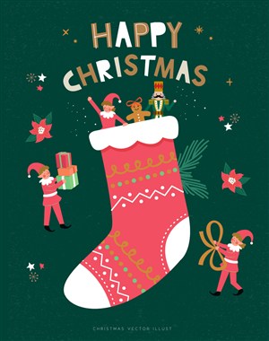 圣诞节插画圣诞老人礼物雪人袜子圣诞树矢量素材