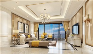 金色调欧式客厅装修效果图宽敞亮堂装饰设计