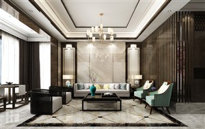 金色铁艺架吊灯设计的客厅装修效果图