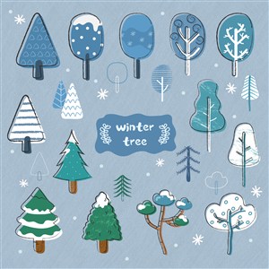 冬季圣诞节矢量手绘卡通树木元素PNG