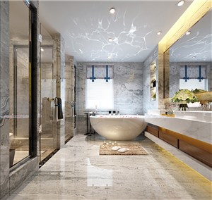 圆形浴缸卫生间装修效果图纹理墙面地面瓷砖设计