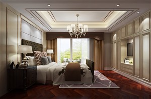 欧式风格卧室装修效果图米白色墙壁搭配红色地板装饰设计