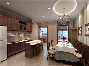 厨房餐厅一体的美式风格餐厅装修效果图