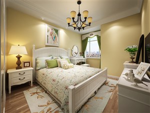 黄色调花纹地毯装饰美式风格卧室装修效果图