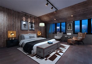 树木材质墙面装饰卧室装修效果图