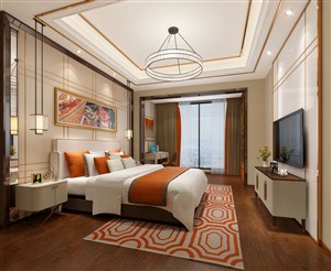 橘色描边装饰设计的卧室装修效果图