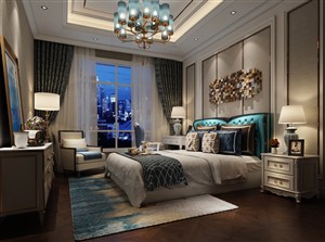 蓝色渐变地毯装饰卧室装修效果图设计