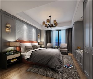 卧室装修效果图全部采用灰色调装饰设计
