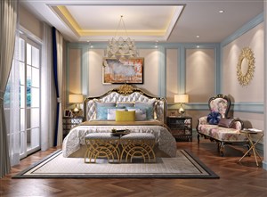 蓝色豪庭式卧室装修效果图公主范风格设计