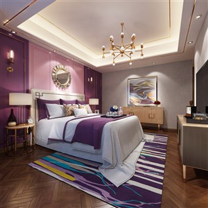 粉红紫色浪漫的卧室装修效果图