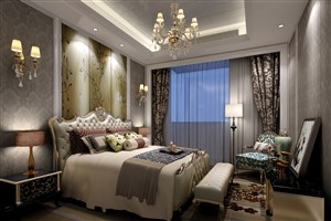 古典美窗帘和地毯卧室装修效果图