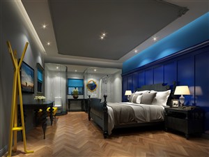 蓝色调赋予韵律感的客厅装修效果图