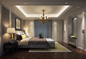 欧式风格卧室效果图格调相同的壁纸、帘幔、地毯、家具、外罩等装饰设计