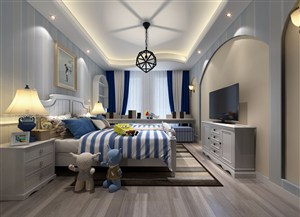 蓝白条纹卧室装修效果图设计