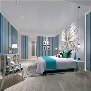 蓝色田园地中海风格卧室装修效果图设计