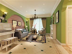 田园风格客厅装修效果图绿色装饰设计弧形沙发背景墙