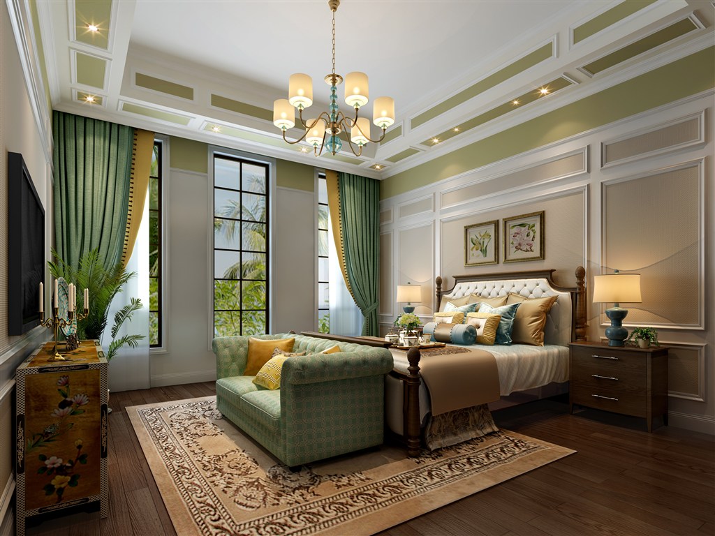 一款清新的卧室装修效果图绿色调风格设计
