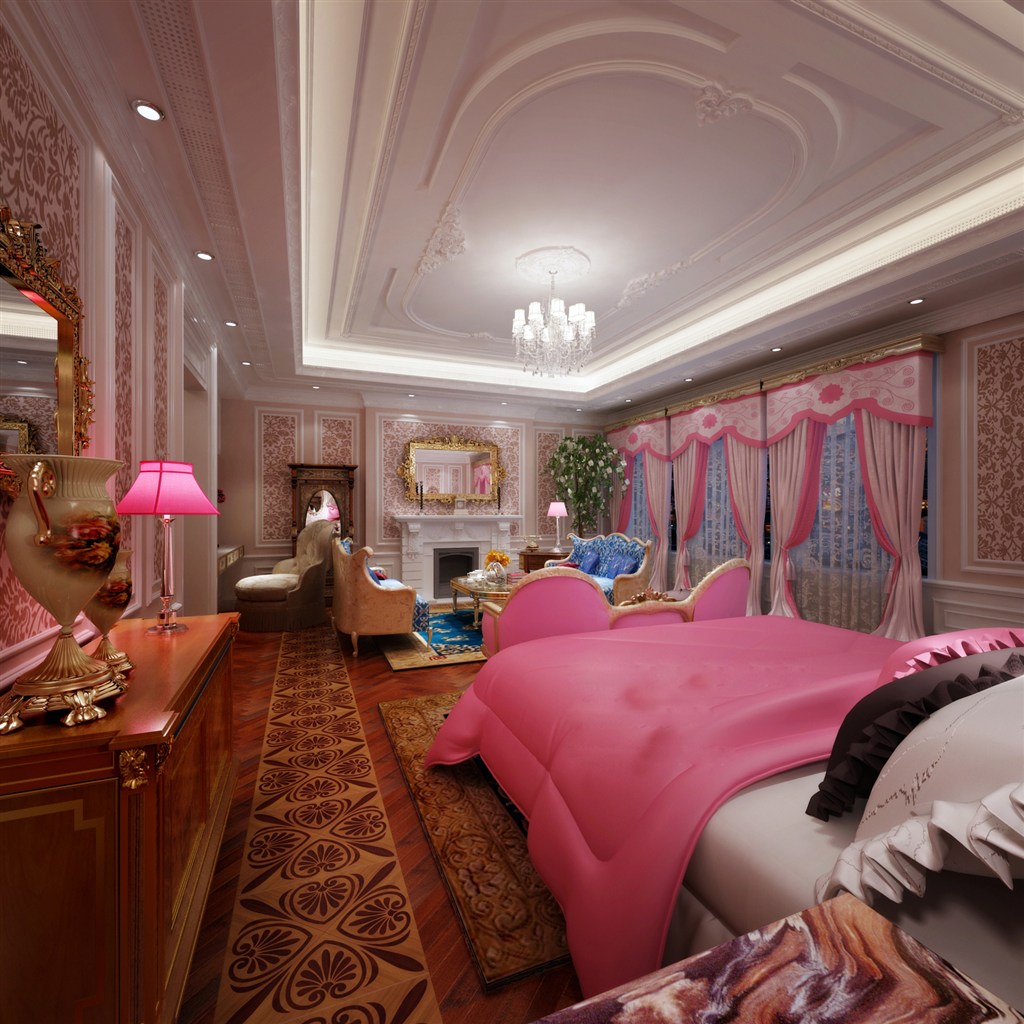 浪漫粉色系欧式风格卧室装修效果图