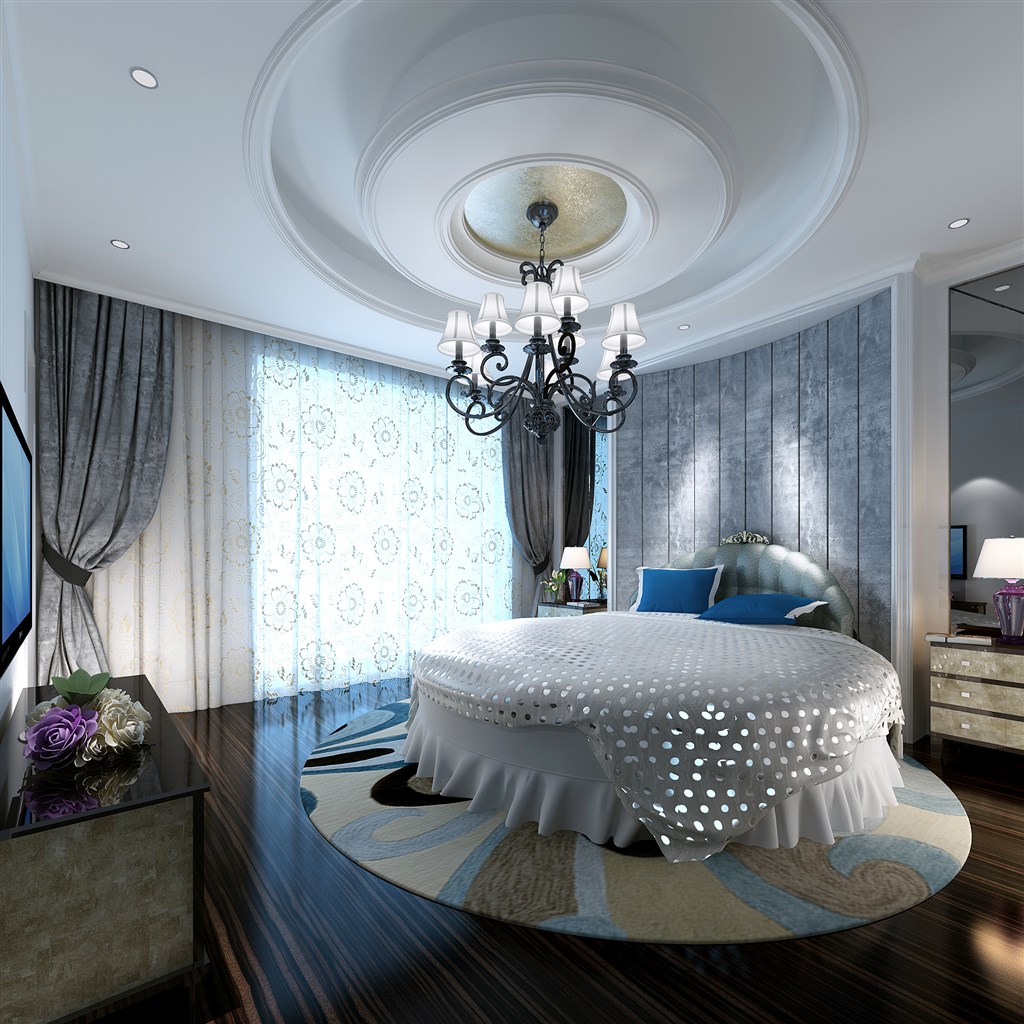 欧式浪漫风格卧室装修效果图白色圆形床装饰设计