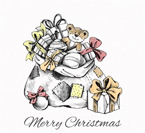 彩绘装满礼物的圣诞包裹矢量素材 