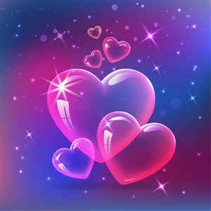 梦幻紫色立体透明爱心泡泡气球情人节七夕促销背景矢量图片素材